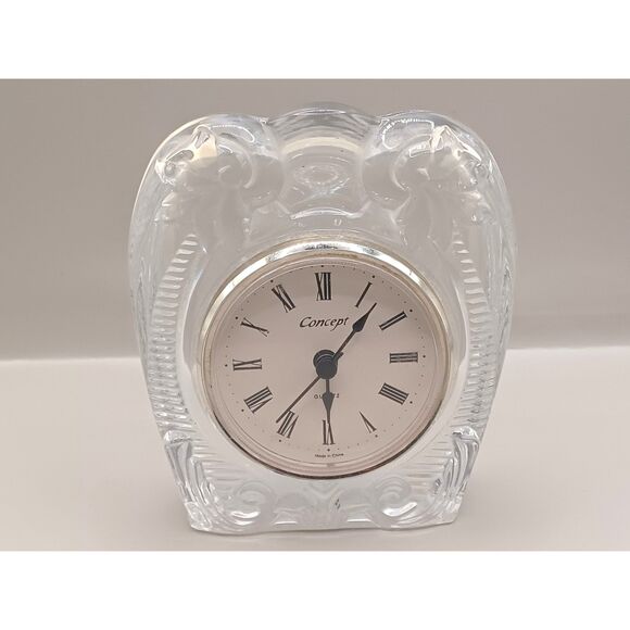 Vintage Cristal d'Arques Concept Leaded Crystal Palm Trees Mantel Desk Clock - Picture 2 of 9